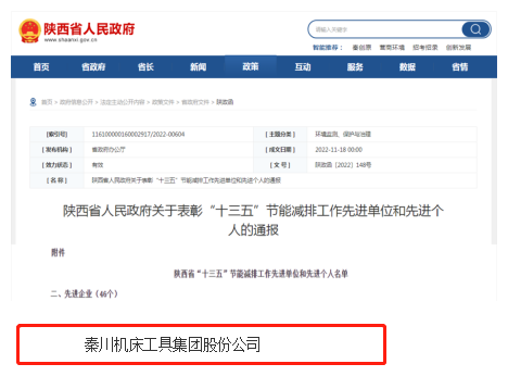 tyc5997太阳集团荣获陕西省“十三五” 节能减排工作先进企业